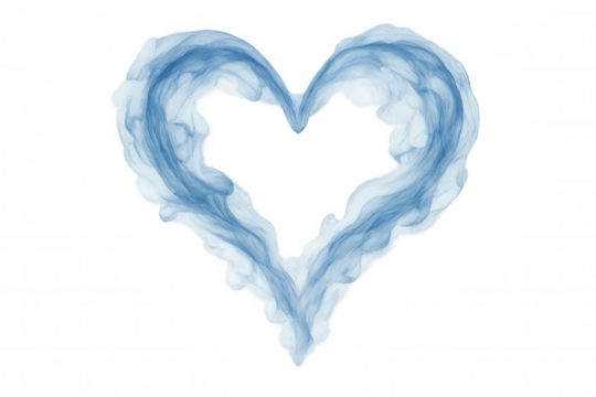 Heart shape formed by blue smoke or abstract vapor lines with airy texture, representing love and romance, transparent background
