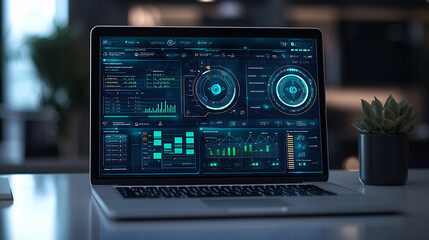 Futuristic laptop design on a clean desk in modern workspace Generative AI