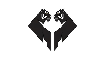 Two Tigers Facing Each Other Logo Design.