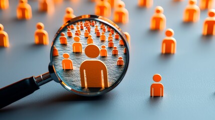 Focus on the Core: A conceptual image of magnifying glass and target audience. Illustrating the essence of market research, audience selection, and focus.