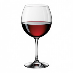 A professional product photograph of a crystal wine glass filled with deep red wine against a pure white background.