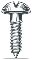 Detailed illustration of a screw. Vintage style hand drawn construction element.