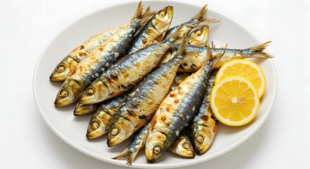 Grilled Fish Served on Plate Isolated on White Background