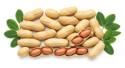 Raw Peanuts in Shell and Peeled on White Background