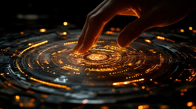 A digital circle is held in the hand, symbolizing the intelligence and AI agent