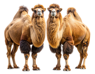  Pair of Bactrian Camels Facing Forward, Double Humps Visible, Isolated PNG 