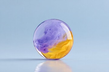 Colorful sphere showcases swirling hues of purple and yellow aga