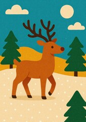 Fototapeta premium Whimsical reindeer in winter forest.