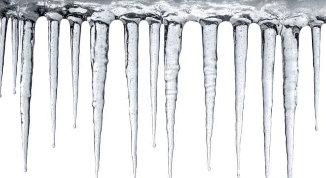Icicles hanging from a ledge, forming a beautiful winter wonderland scene