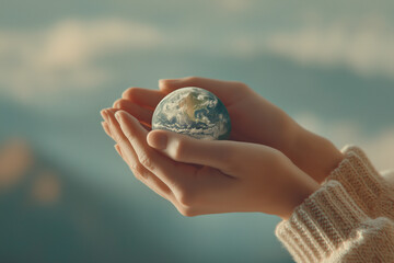 Fragile planet in persons hands