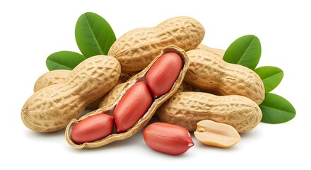 Raw Peanuts in Shell and Peeled on White Background