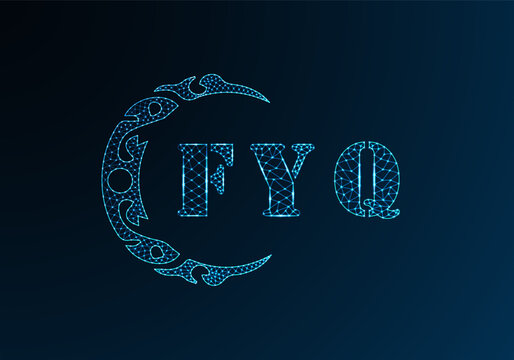 Low poly letter logo FYQ design. FYQ letter logo low poly vector design on blue color gradient background. FYQ logo low poly design