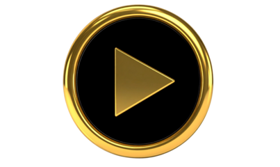 Transparent Background, PNG Luxurious 3D Golden Play Button with Soft Shadow