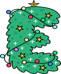 Whimsical Decorated Christmas Tree Lights Uppercase Alphabet E