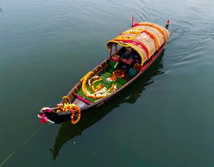 Obraz premium Ornate Traditional Boat Floating on Calm Water Surface