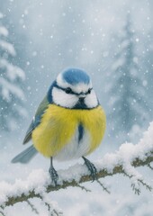 Naklejka premium Colorful bird in snowy forest.