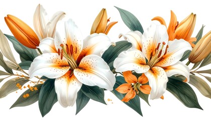 Stunning lily arrangement botanical artwork elegant style high resolution photo