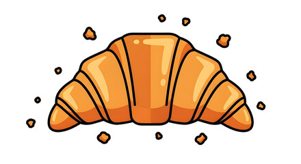 Golden, Flaky Croissant Illustration with Crumbs Scattered Around a Delicious Pastry
