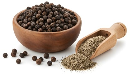 Whole Black Peppercorns and Ground Pepper in Bowl – Spice Concept