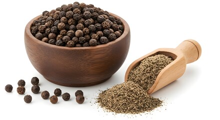 Whole Black Peppercorns and Ground Pepper in Bowl – Spice Concept