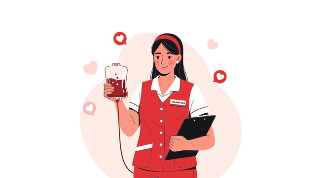 Illustration of a young woman volunteering at a blood donation drive showcasing selfless - Powered by Adobe