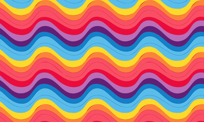Retro Psychedelic Seamless Pattern with Groovy Rainbow Waves