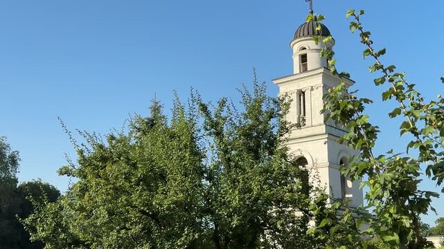 chisinau with cathedral orthodox church and bell tower with triumph arch and Government of Moldova and Great National Assembly Square during sunny day. Chisinau Moldova 09.29.2025