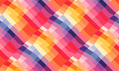 Abstract Wavy Plaid Seamless Pattern with Colorful Stripes