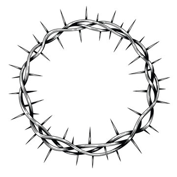 Intricate Black and White Crown of Thorns Illustration