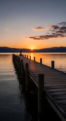 Fototapeta premium Serene Sunset Lakeside Pier.