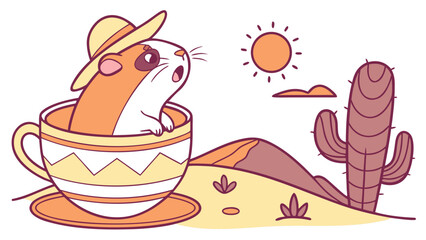 Creative SVG: Surprised Guinea pig with in a teacup in a Sundown Glow colored Desert sunset theme