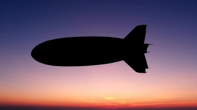 Blimp Silhouette Soaring Across Beautiful Sunset Sky Gradient Colors