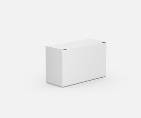 Blank white rectangular box for product packaging mockup on a clean background., 3d illustration
