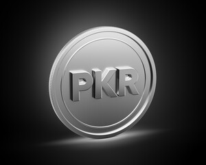 Silver Shiny Rounded Pakistani Rupee PKR Coin On Shiny Silver Glow Background 3d Illustration