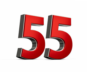 Bold Vibrant Red Number Fifty five Number 55 With Sleek Metallic White Background 3D Illustration