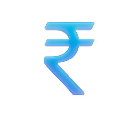 Glossy Indian Rupee symbol in blue gradient with sleek curves and reflective edges, 3D Illustration