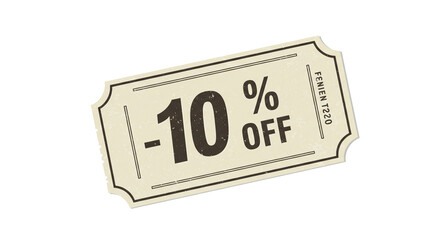 Vintage style ten percent off discount coupon isolated on white background