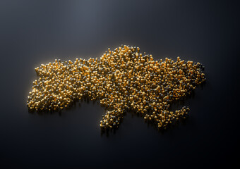 Ukraine Map Made Of High Quality Premium Golden Metallic Copper Brass Pillars 3D Illustration