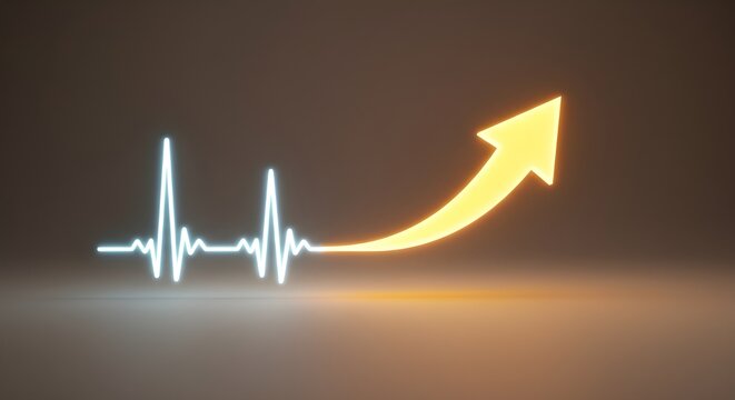 A visual representation displays the concept of growth as a glowing upward arrow emerging from a heartbeat, symbolizing recovery and positive healthcare outcomes