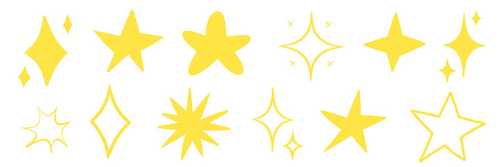 illustration: set of different doodle stars isolated on white or transparent png