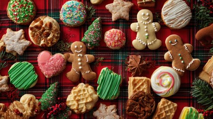 Festive Christmas Cookies - A Delicious Holiday Assortment on Plaid.