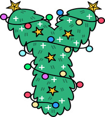Whimsical Decorated Christmas Tree Lights Uppercase Alphabet Y