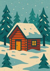 Naklejka premium Cozy cabin in snowy forest.