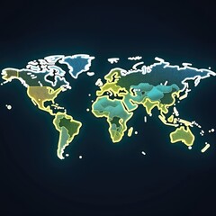 world map on black background