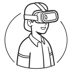 Smiling guy experiences virtual reality with his headset in a white background