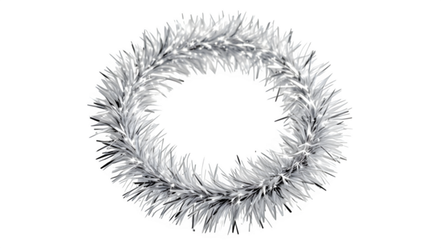 Silver Tinsel Christmas Wreath, isolated on transparent background