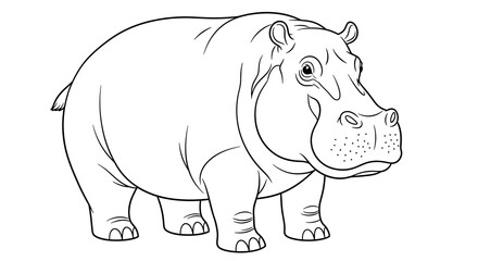Black stroke hippo line art with clean minimal design, suitable for educational materials and creative clipart projects
