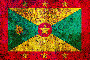Distressed Grenada flag artfully rendered with a vintage, textured feel, showcasing vibrant green,...