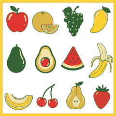 Collection of Fresh Ripe Fruits Displayed in a Grid Layout.