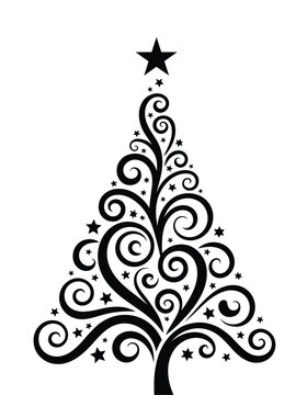 Elegant Black and White Artistic Christmas Tree Design